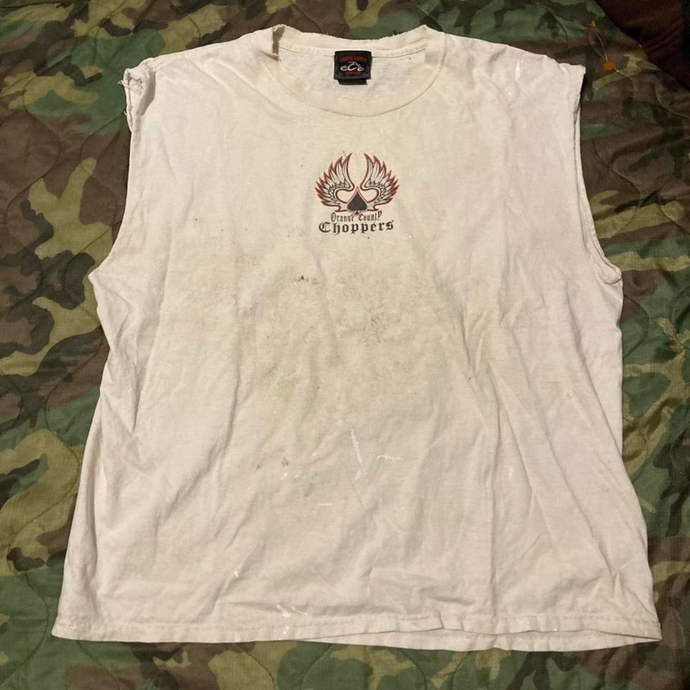 Orange county choppers cut biker graphic tee‎ thrashed paint y2k men's XL/24